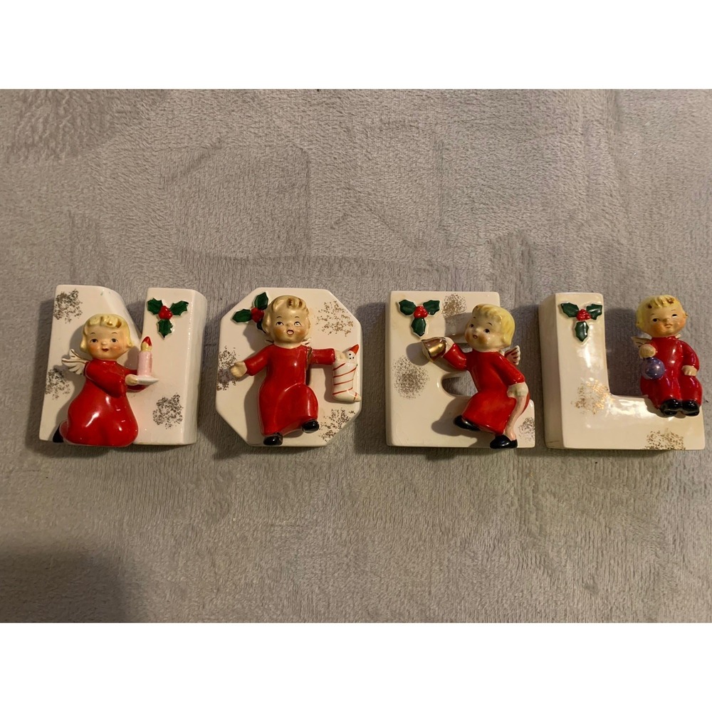 4‎ Napco NOEL Christmas Angel Candle Holder Wall Pocket Figurines 1956 Japan VTG